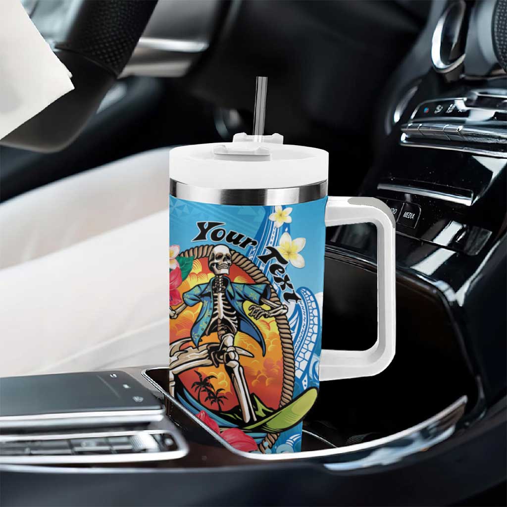 Personalized Aloha Hawaii Skeleton Surfing Tumbler With Handle Tribal Shark Plumeria LT01 - Polynesian Pride