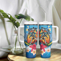 Personalized Aloha Hawaii Skeleton Surfing Tumbler With Handle Tribal Shark Plumeria LT01 - Polynesian Pride