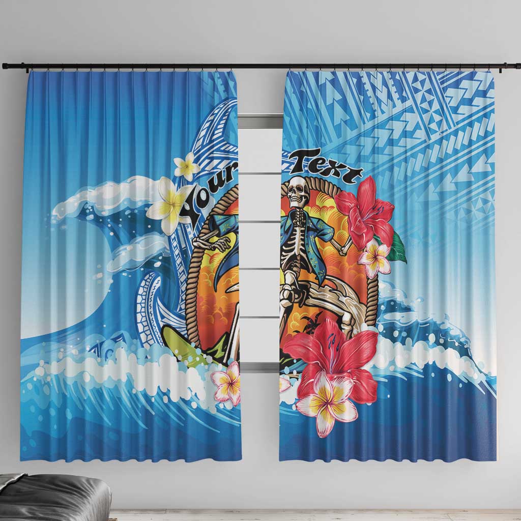 Personalized Aloha Hawaii Skeleton Surfing Window Curtain Tribal Shark Plumeria LT01 With Hooks Blue - Polynesian Pride