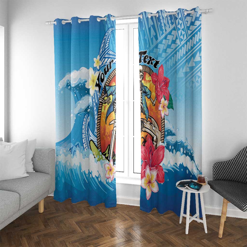 Personalized Aloha Hawaii Skeleton Surfing Window Curtain Tribal Shark Plumeria LT01 With Grommets Blue - Polynesian Pride