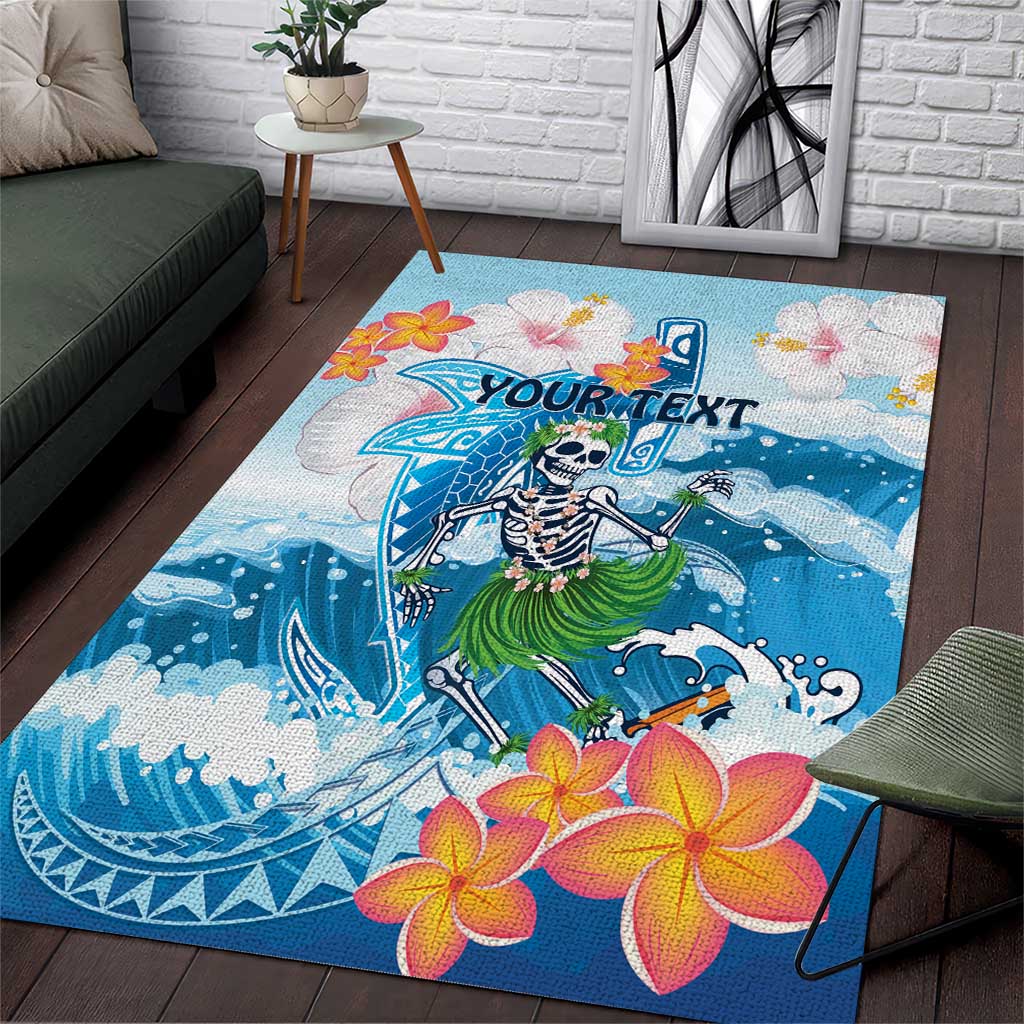 Personalized Hawaii Hula Girl Skeleton Dancing Area Rug Hibiscus Tribal Shark LT01 Blue - Polynesian Pride
