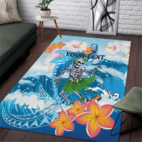 Personalized Hawaii Hula Girl Skeleton Dancing Area Rug Hibiscus Tribal Shark LT01 Blue - Polynesian Pride