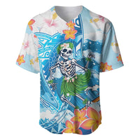 Personalized Hawaii Hula Girl Skeleton Dancing Baseball Jersey Hibiscus Tribal Shark LT01 Blue - Polynesian Pride