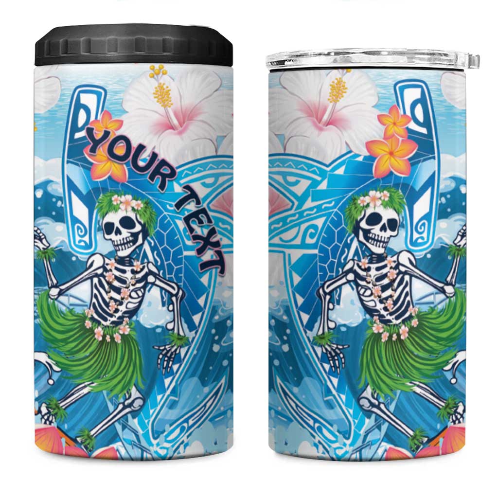 Personalized Hawaii Hula Girl Skeleton Dancing 4 in 1 Can Cooler Tumbler Hibiscus Tribal Shark LT01 One Size: 16 oz Blue - Polynesian Pride