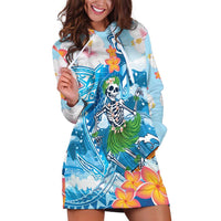 Personalized Hawaii Hula Girl Skeleton Dancing Hoodie Dress Hibiscus Tribal Shark LT01 Blue - Polynesian Pride