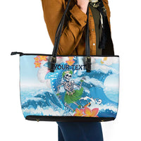 Personalized Hawaii Hula Girl Skeleton Dancing Leather Tote Bag Hibiscus Tribal Shark LT01 - Polynesian Pride