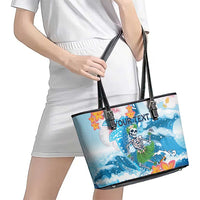Personalized Hawaii Hula Girl Skeleton Dancing Leather Tote Bag Hibiscus Tribal Shark LT01 - Polynesian Pride