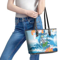 Personalized Hawaii Hula Girl Skeleton Dancing Leather Tote Bag Hibiscus Tribal Shark LT01 - Polynesian Pride