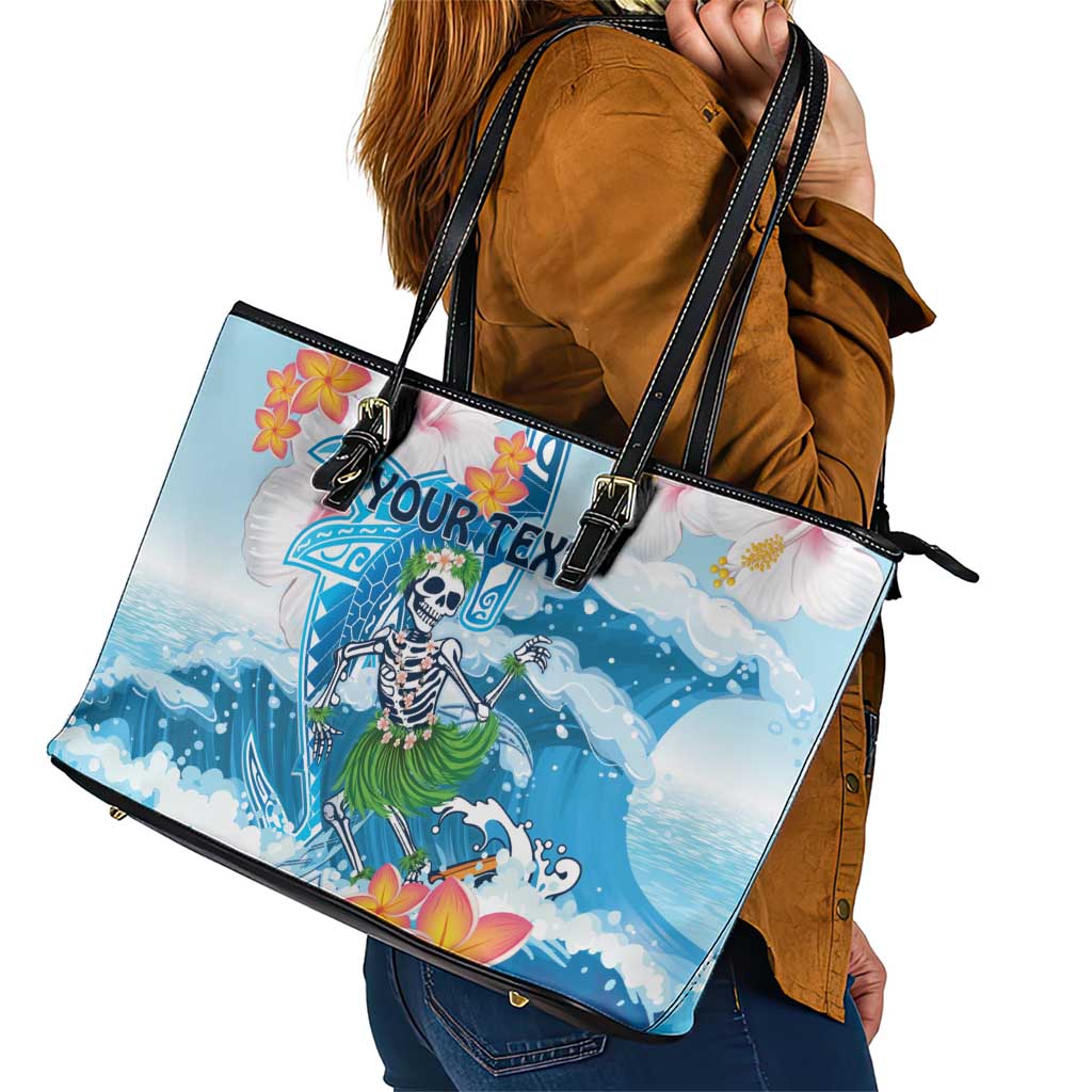 Personalized Hawaii Hula Girl Skeleton Dancing Leather Tote Bag Hibiscus Tribal Shark LT01 - Polynesian Pride
