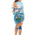 Personalized Hawaii Hula Girl Skeleton Dancing Long Sleeve Bodycon Dress Hibiscus Tribal Shark