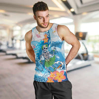 Personalized Hawaii Hula Girl Skeleton Dancing Men Tank Top Hibiscus Tribal Shark LT01 Blue - Polynesian Pride