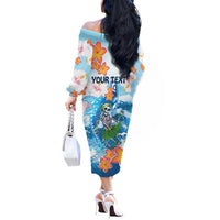 Personalized Hawaii Hula Girl Skeleton Dancing Off The Shoulder Long Sleeve Dress Hibiscus Tribal Shark LT01 - Polynesian Pride