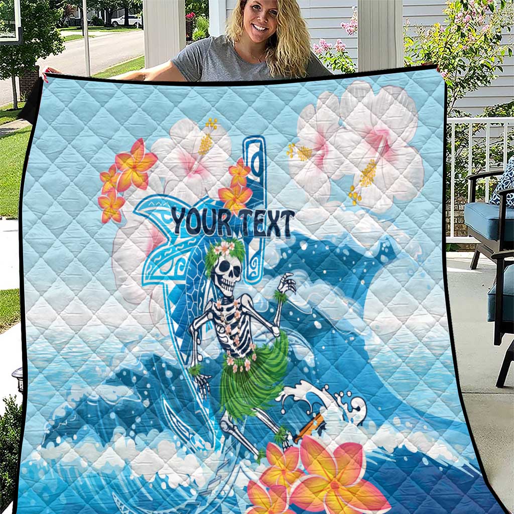 Personalized Hawaii Hula Girl Skeleton Dancing Quilt Hibiscus Tribal Shark LT01 Blue - Polynesian Pride