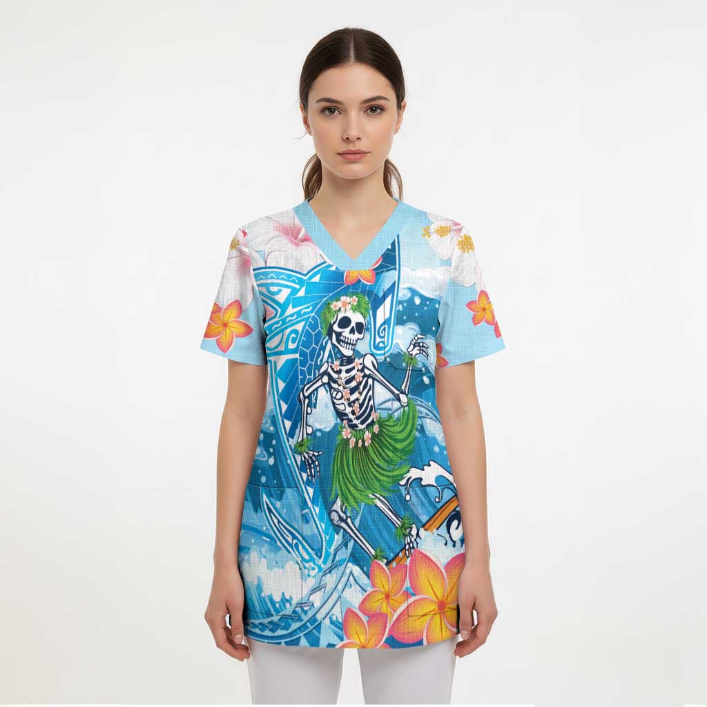 Personalized Hawaii Hula Girl Skeleton Dancing Scrub Top Hibiscus Tribal Shark LT01 - Polynesian Pride