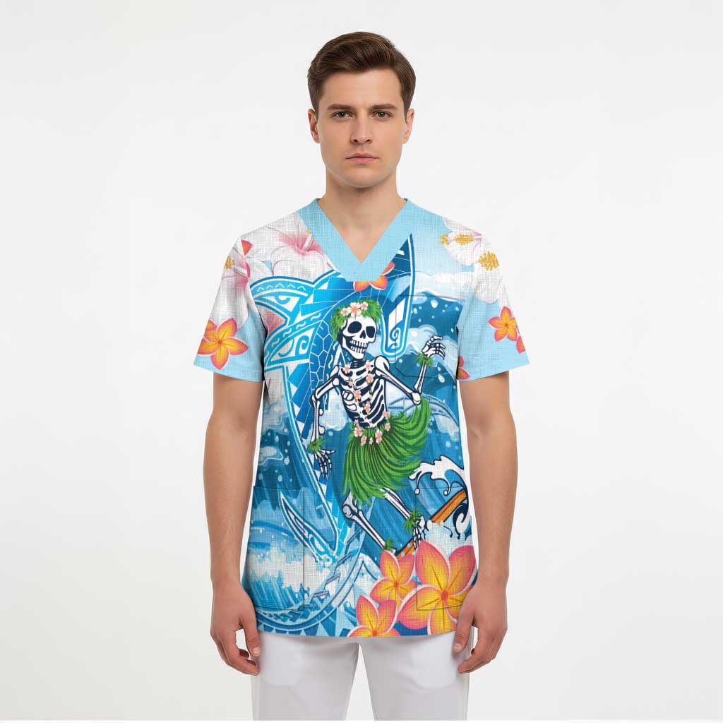 Personalized Hawaii Hula Girl Skeleton Dancing Scrub Top Hibiscus Tribal Shark LT01 - Polynesian Pride