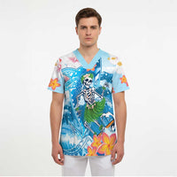 Personalized Hawaii Hula Girl Skeleton Dancing Scrub Top Hibiscus Tribal Shark LT01 - Polynesian Pride