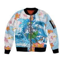 Personalized Hawaii Hula Girl Skeleton Dancing Sleeve Zip Bomber Jacket Hibiscus Tribal Shark LT01 Unisex Blue - Polynesian Pride