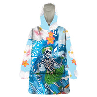 Personalized Hawaii Hula Girl Skeleton Dancing Wearable Blanket Hoodie Hibiscus Tribal Shark LT01 One Size Blue - Polynesian Pride