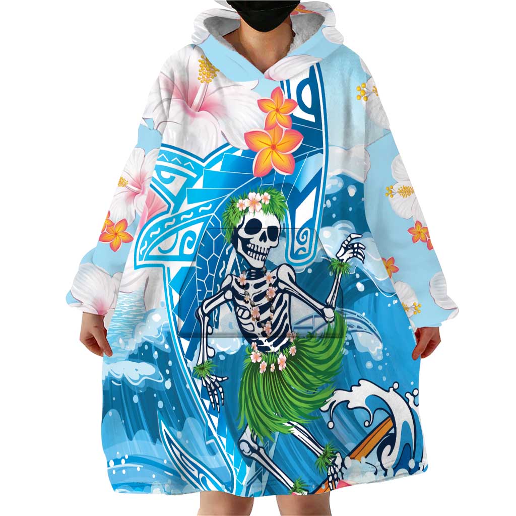 Personalized Hawaii Hula Girl Skeleton Dancing Wearable Blanket Hoodie Hibiscus Tribal Shark LT01 - Polynesian Pride