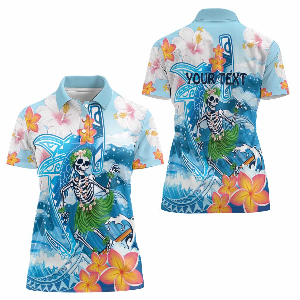 Personalized Hawaii Hula Girl Skeleton Dancing Women Polo Shirt Hibiscus Tribal Shark LT01 - Polynesian Pride