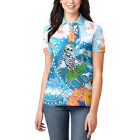 Personalized Hawaii Hula Girl Skeleton Dancing Women Polo Shirt Hibiscus Tribal Shark LT01 - Polynesian Pride