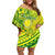 Kia Orana Cook Islands Family Matching Off Shoulder Short Dress and Hawaiian Shirt Turtle Yellow Green Polynesian Pattern LT01 Mom's Dress Green - Polynesian Pride