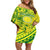 Kia Orana Cook Islands Off Shoulder Short Dress Turtle Yellow Green Polynesian Pattern LT01 Women Green - Polynesian Pride