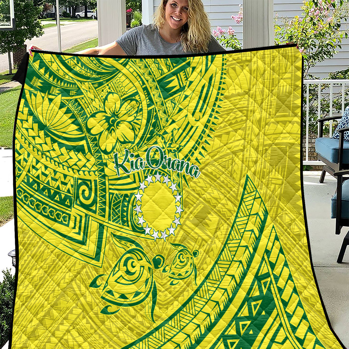 Kia Orana Cook Islands Quilt Turtle Yellow Green Polynesian Pattern LT01 Green - Polynesian Pride