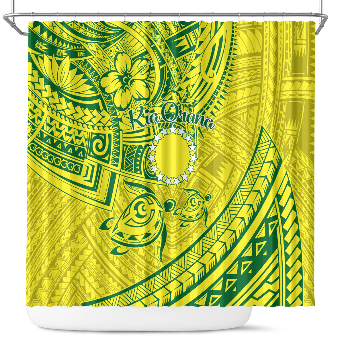 Kia Orana Cook Islands Shower Curtain Turtle Yellow Green Polynesian Pattern LT01 Green - Polynesian Pride