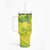 Kia Orana Cook Islands Tumbler With Handle Turtle Yellow Green Polynesian Pattern