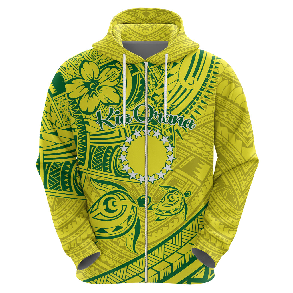 Kia Orana Cook Islands Zip Hoodie Turtle Yellow Green Polynesian Pattern LT01 - Polynesian Pride