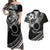 Kia Orana Cook Islands Couples Matching Off Shoulder Maxi Dress and Hawaiian Shirt Circle Stars With Floral White Pattern LT01 Black - Polynesian Pride