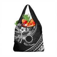 Kia Orana Cook Islands Grocery Bag Circle Stars With Floral White Pattern LT01 1-pack One Size Black - Polynesian Pride