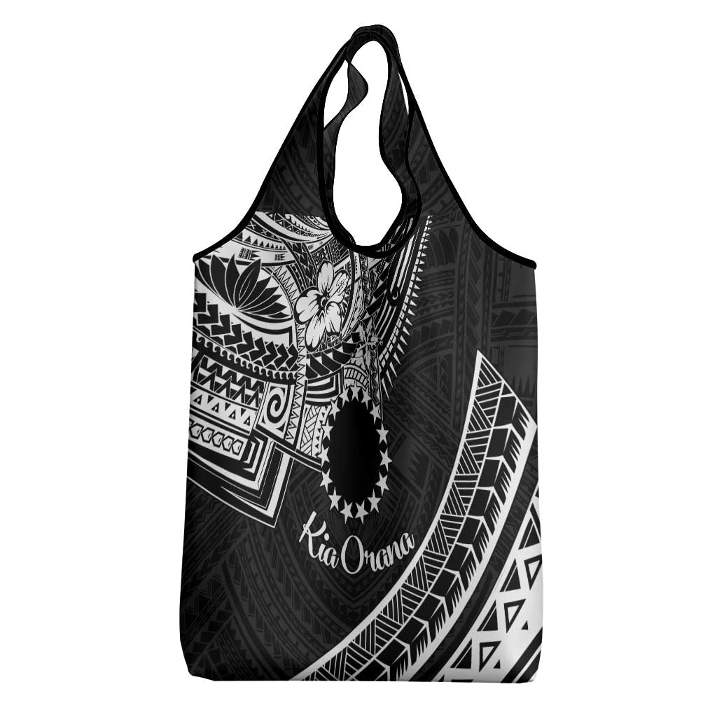 Kia Orana Cook Islands Grocery Bag Circle Stars With Floral White Pattern LT01 - Polynesian Pride