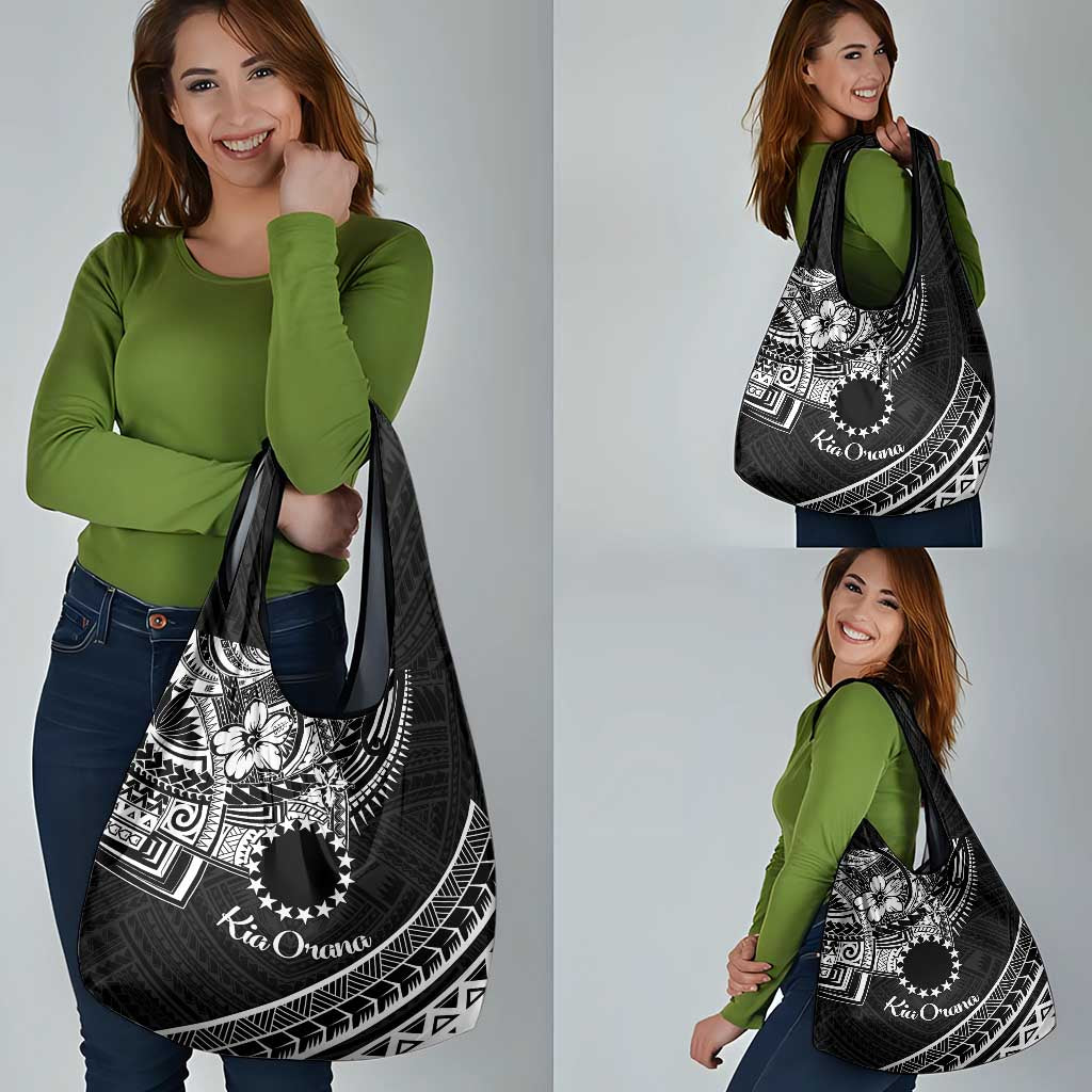 Kia Orana Cook Islands Grocery Bag Circle Stars With Floral White Pattern LT01 - Polynesian Pride