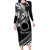 Kia Orana Cook Islands Long Sleeve Bodycon Dress Circle Stars With Floral White Pattern LT01 Long Dress Black - Polynesian Pride