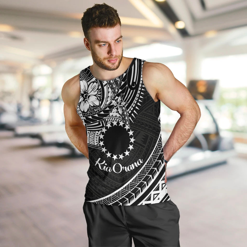 Kia Orana Cook Islands Men Tank Top Circle Stars With Floral White Pat -  Polynesian Pride