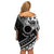 Kia Orana Cook Islands Off Shoulder Short Dress Circle Stars With Floral White Pattern LT01 - Polynesian Pride