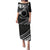 Kia Orana Cook Islands Puletasi Circle Stars With Floral White Pattern LT01 Long Dress Black - Polynesian Pride