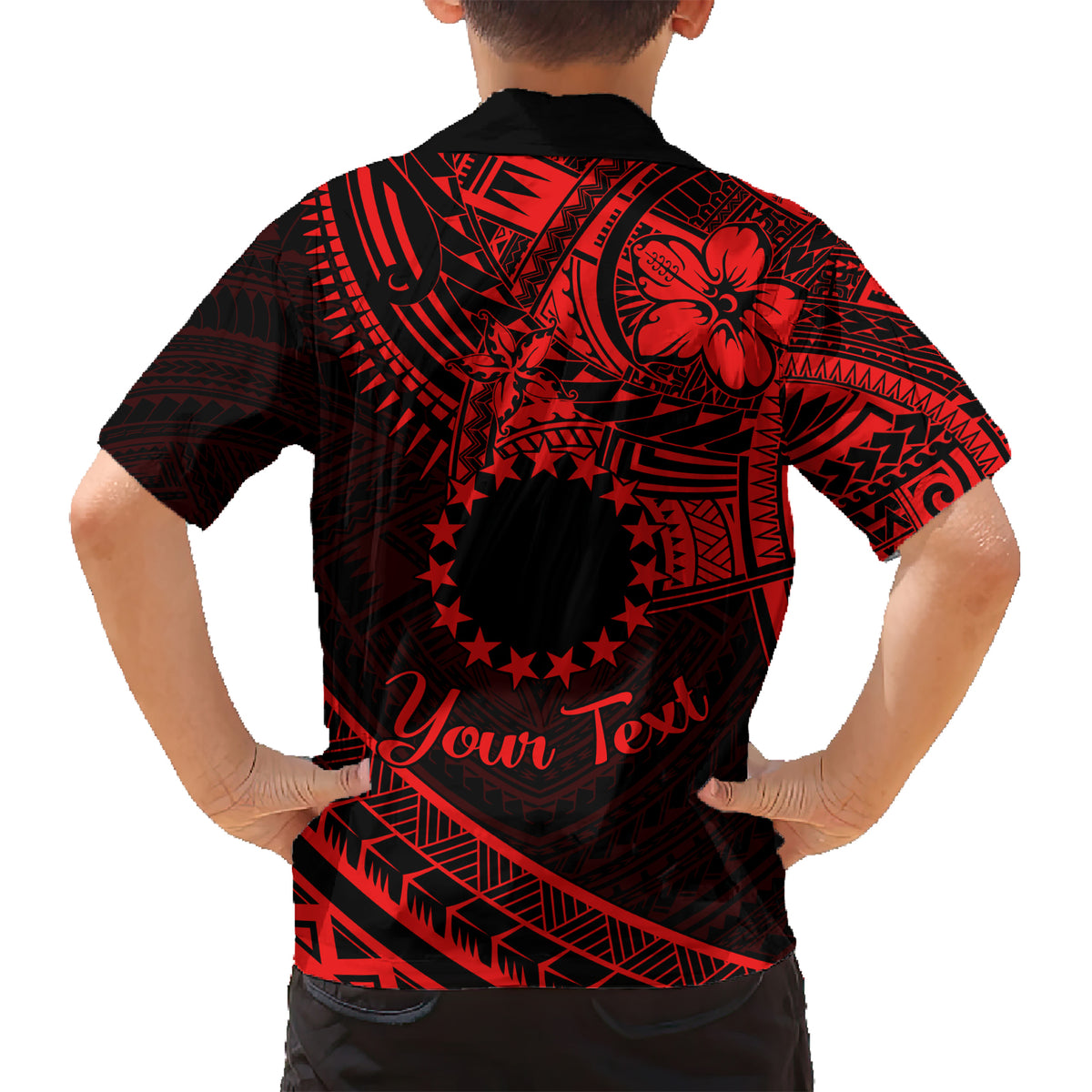 Kia Orana Cook Islands Kid Hawaiian Shirt Circle Stars With Floral Red Pattern LT01 - Polynesian Pride