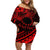 Kia Orana Cook Islands Off Shoulder Short Dress Circle Stars With Floral Red Pattern LT01 Women Red - Polynesian Pride