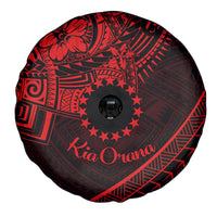Kia Orana Cook Islands Spare Tire Cover Circle Stars With Floral Red Pattern LT01 - Polynesian Pride