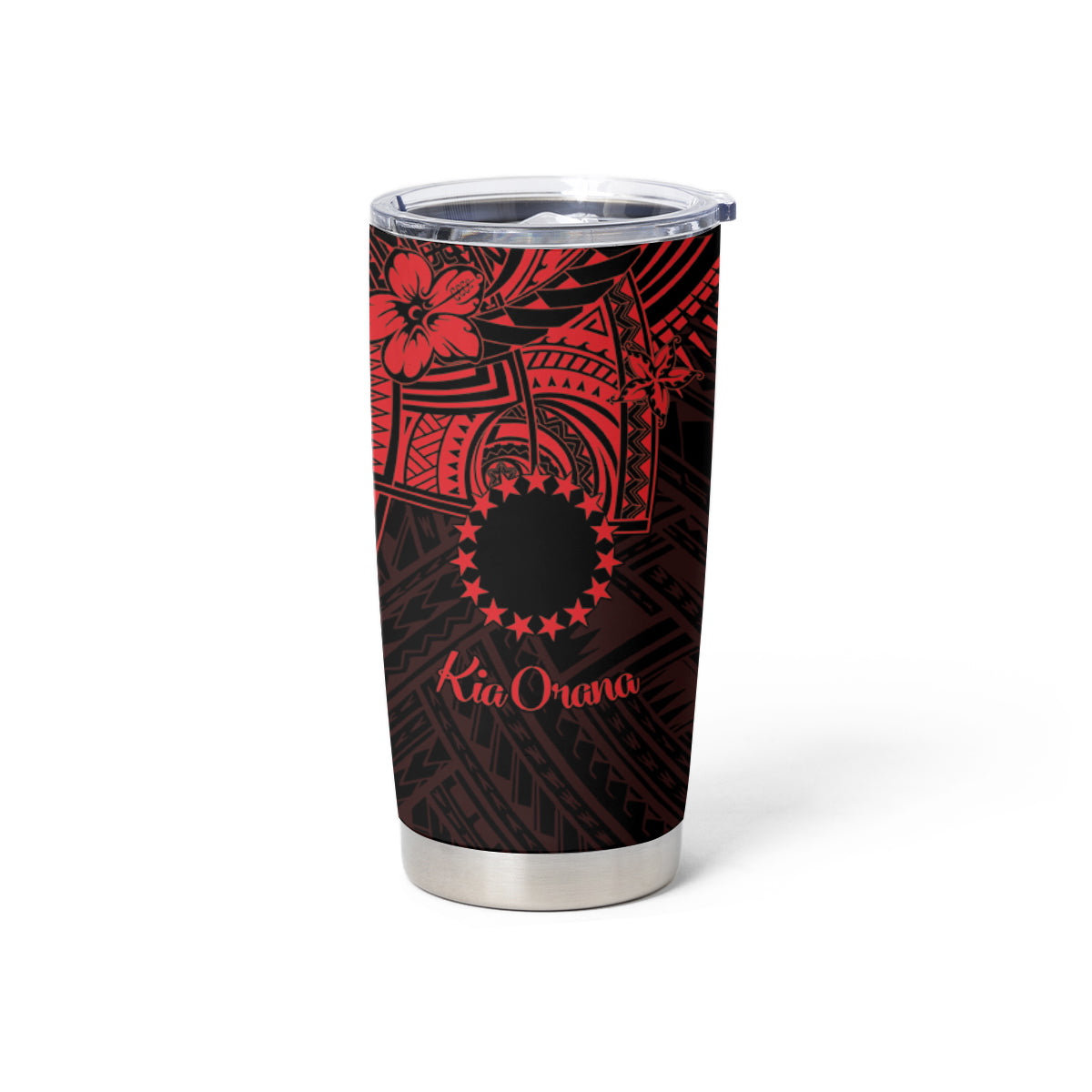 Kia Orana Cook Islands Tumbler Cup Circle Stars With Floral Red Pattern LT01 - Polynesian Pride