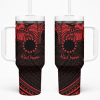 Kia Orana Cook Islands Tumbler With Handle Circle Stars With Floral Red Pattern LT01 One Size: 40 oz Red - Polynesian Pride