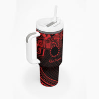 Kia Orana Cook Islands Tumbler With Handle Circle Stars With Floral Red Pattern LT01 - Polynesian Pride