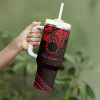 Kia Orana Cook Islands Tumbler With Handle Circle Stars With Floral Red Pattern LT01 - Polynesian Pride