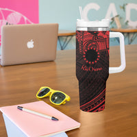 Kia Orana Cook Islands Tumbler With Handle Circle Stars With Floral Red Pattern LT01 - Polynesian Pride
