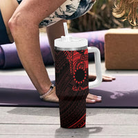 Kia Orana Cook Islands Tumbler With Handle Circle Stars With Floral Red Pattern LT01 - Polynesian Pride