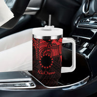 Kia Orana Cook Islands Tumbler With Handle Circle Stars With Floral Red Pattern LT01 - Polynesian Pride