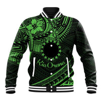 Kia Orana Cook Islands Baseball Jacket Circle Stars With Floral Green Pattern LT01 Unisex Green - Polynesian Pride